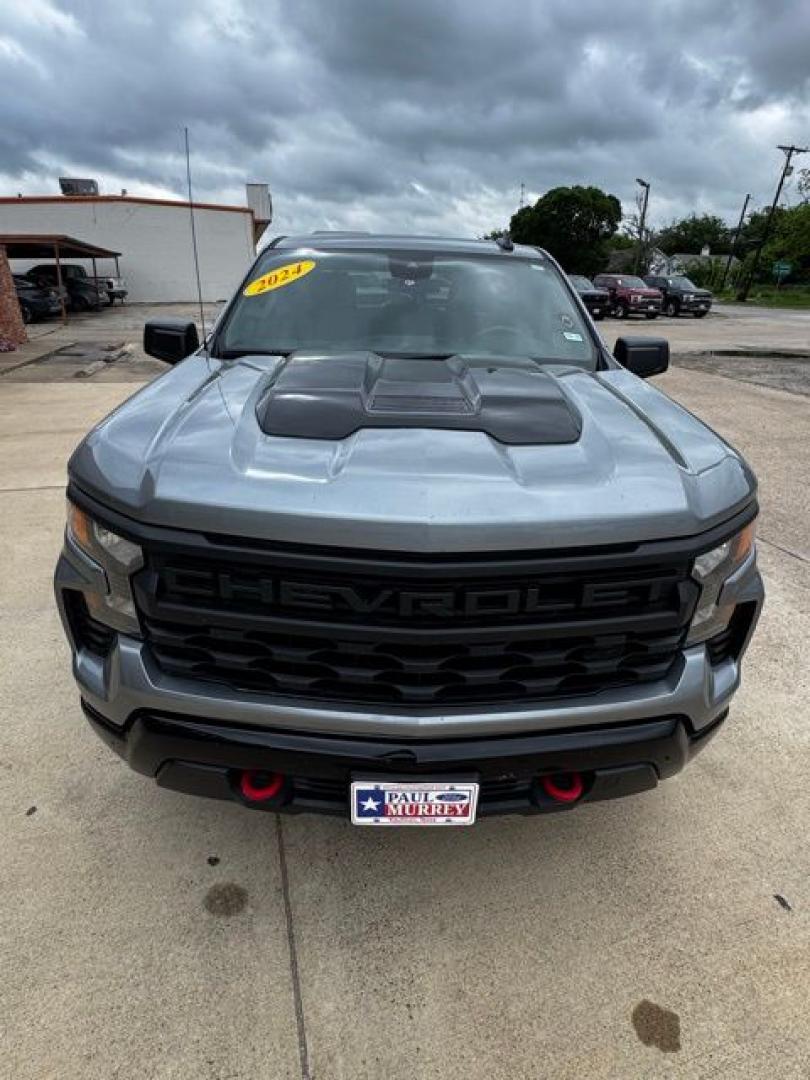 2024 Sterling Gray Metallic /Jet Black Chevrolet Silverado 1500 Custom Trail Boss (3GCPDCEK6RG) with an 2.7L I4 Turbocharged DOHC 16V LEV3-SULEV30 310hp engine, Automatic transmission, located at 1105 E Mulberry, Kaufman, TX, 75142, (972) 962-2151, 32.589550, -96.300926 - Sterling Gray Metallic 2024 Chevrolet Silverado 1500 4D Crew Cab Custom Trail Boss 4WD 8-Speed Automatic 2.7L I4 Turbocharged DOHC 16V LEV3-SULEV30 310hp Tow Hitch, Pass Through Rear Split Bench Seat, 8-Speed Automatic, 4WD, Jet Black Cloth.<br><br><br>Please call Paul Murrey Ford Inc. In Kaufman Te - Photo#5